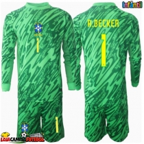 Camisa de Futebol Brasil Alisson Becker #1 Goleiro Equipamento Principal Infantil Copa America 2024 Manga Comprida (+ Calças curtas)